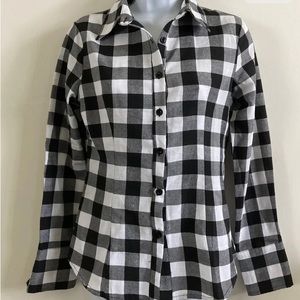 Hotouch Juniors Size X-Small Black & White Checked Button Down Long Sleeve Shirt